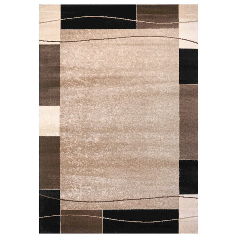 Short-pile rug, modern retro style with border, brown, beige, black, for living room, bedroom, children's room-zoom-