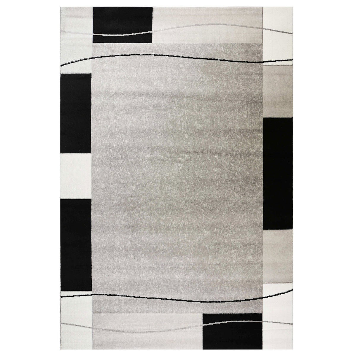 Short-pile rug, modern retro style with grey, black and white border, for living room, bedroom, children's room