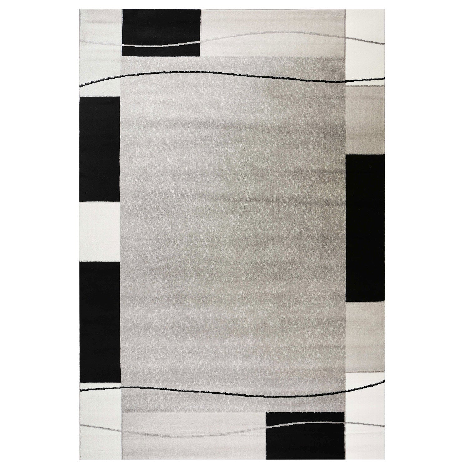 Short-pile rug, modern retro style with grey, black and white border, for living room, bedroom, children's room-5