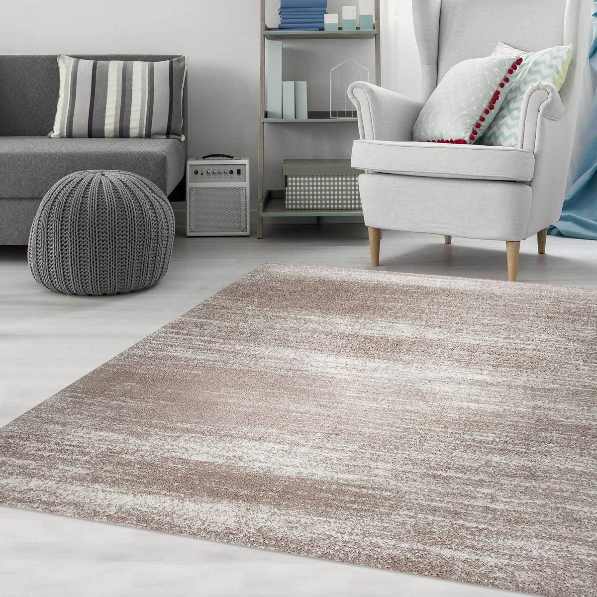 Nizza9074 Beige Shaggy Microfiber Rug Extra Fluffy