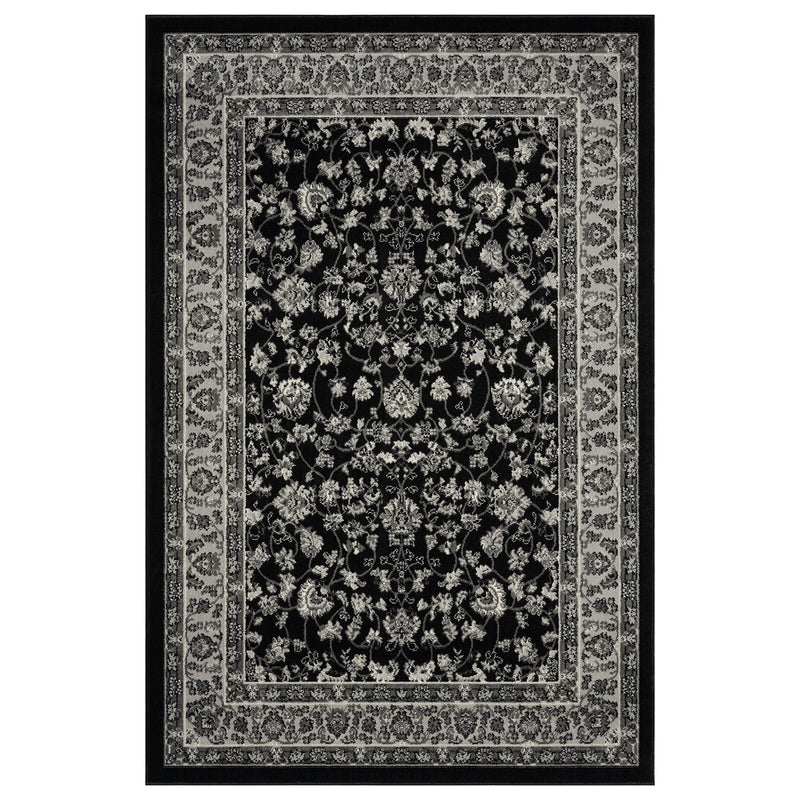 Oriental rug, grey and black, classically densely woven with ornament and floral motifs.-zoom-