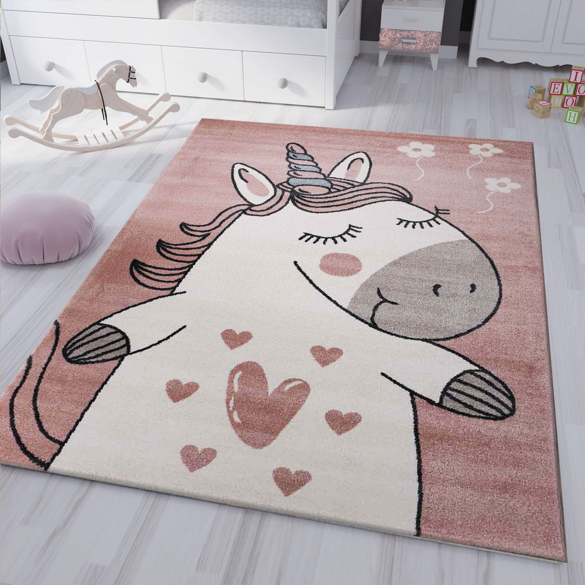 Children's Pony Unicorn Rug Fluffy for Nursery Playroom-zoom-1