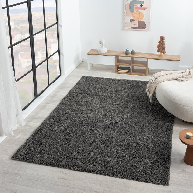 Prime Shaggy High Pile Long Pile Rug Solid Color Modern Anthracite Dark Grey-zoom-