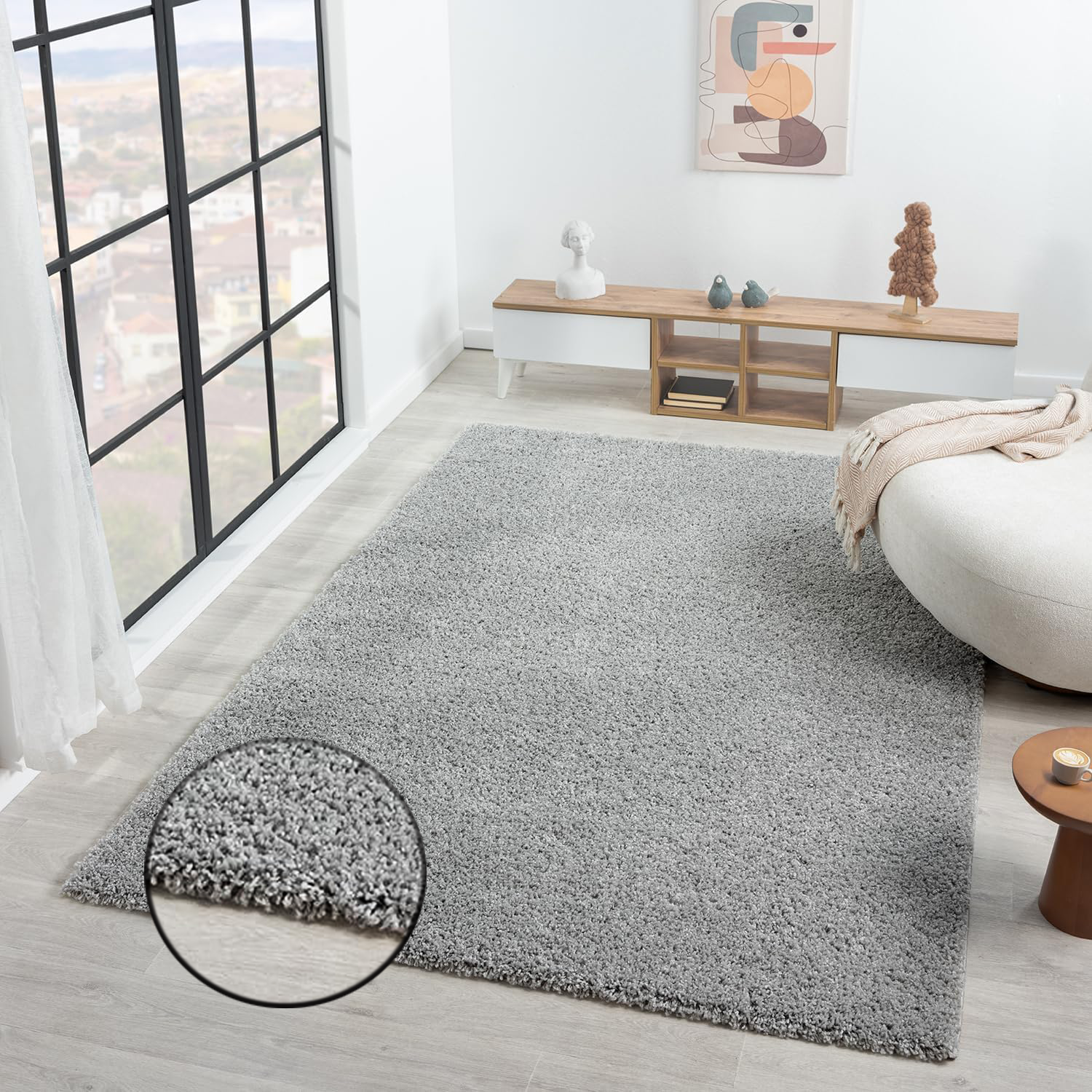 Prime Shaggy High Pile Rug, Solid Grey, Soft, for Living Room, Bedroom, Kitchen-1
