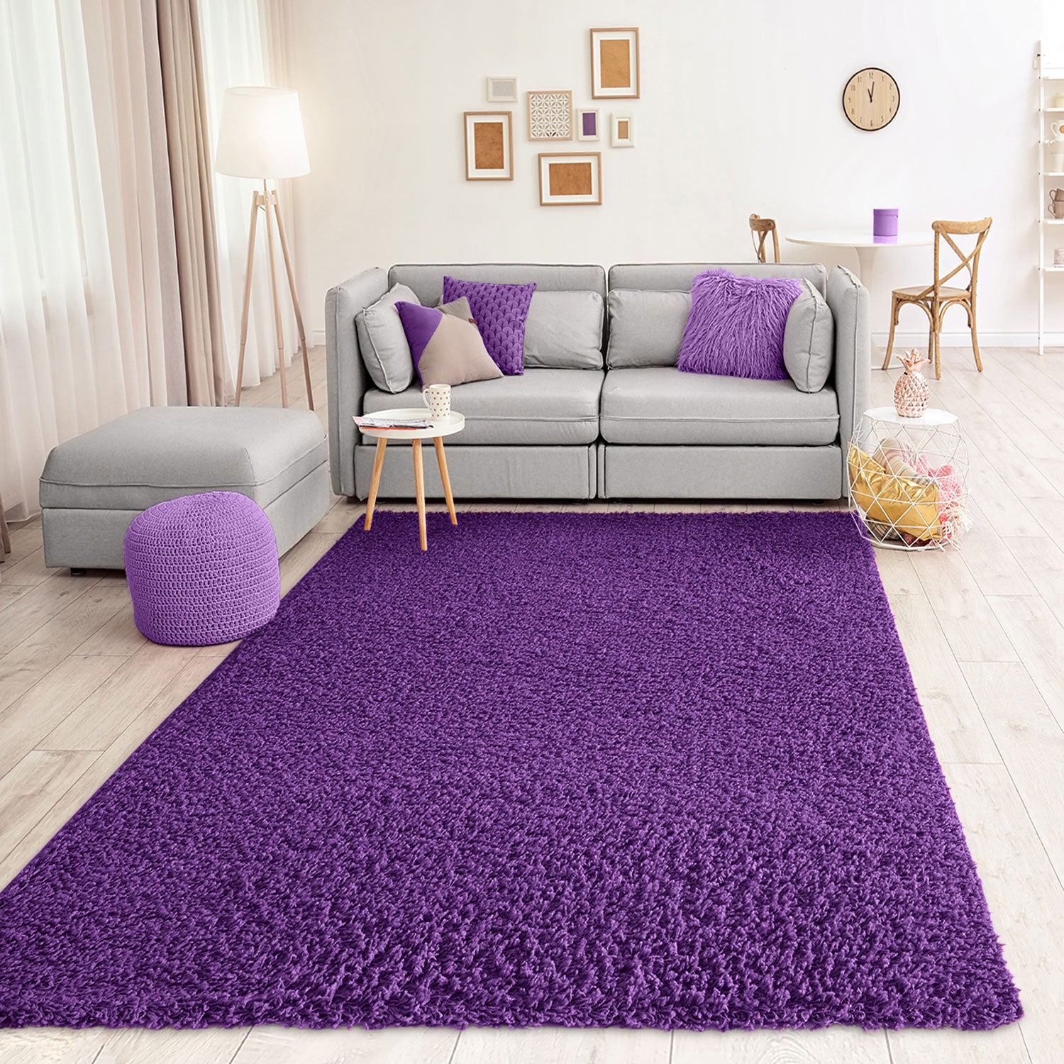 Prime Shaggy High Pile Long Pile Plain Modern Purple Rug for Living Room, Bedroom, Children's Room