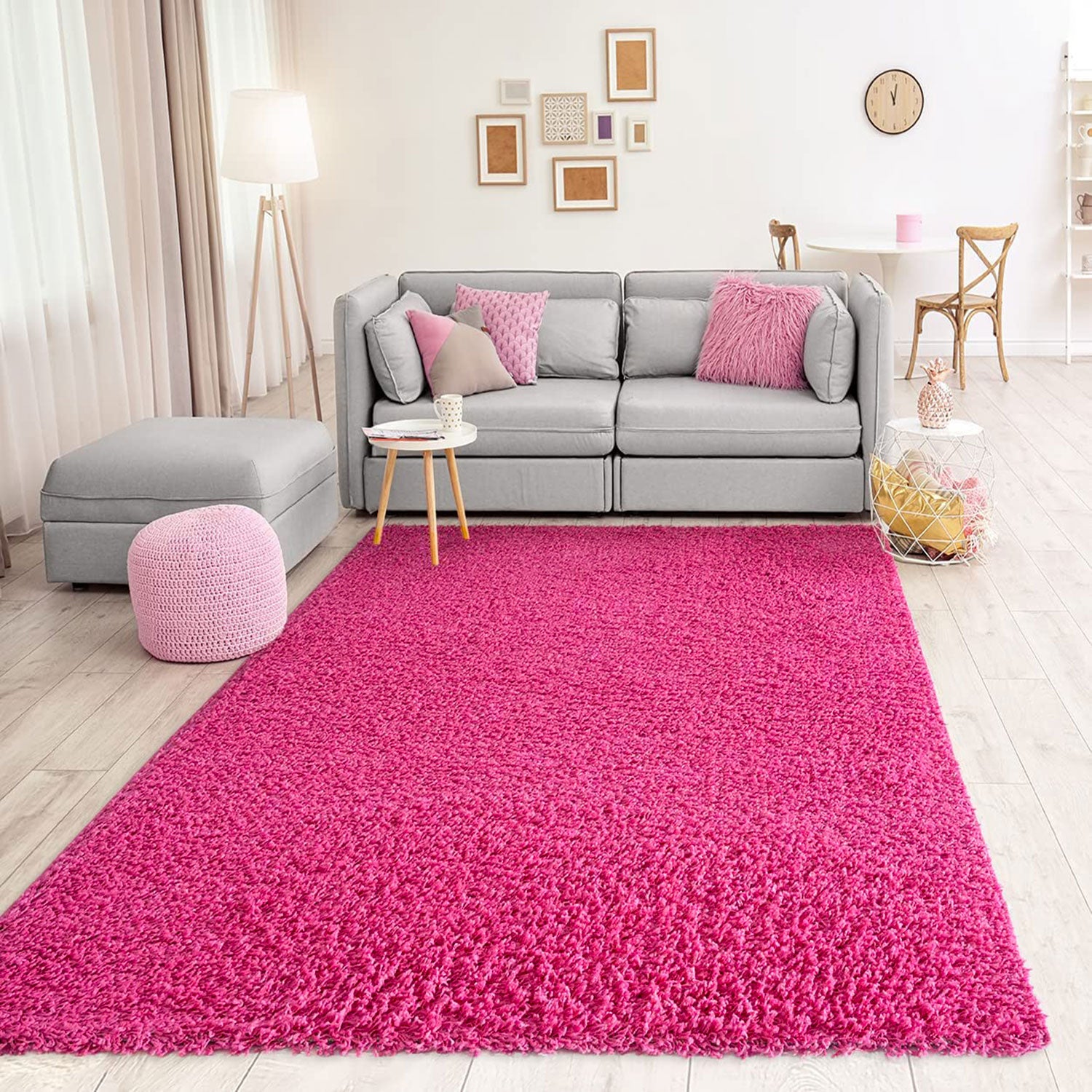 Prime Shaggy High Pile Long Pile Solid Color Modern Pink Rose Rug for Living Room, Bedroom-1