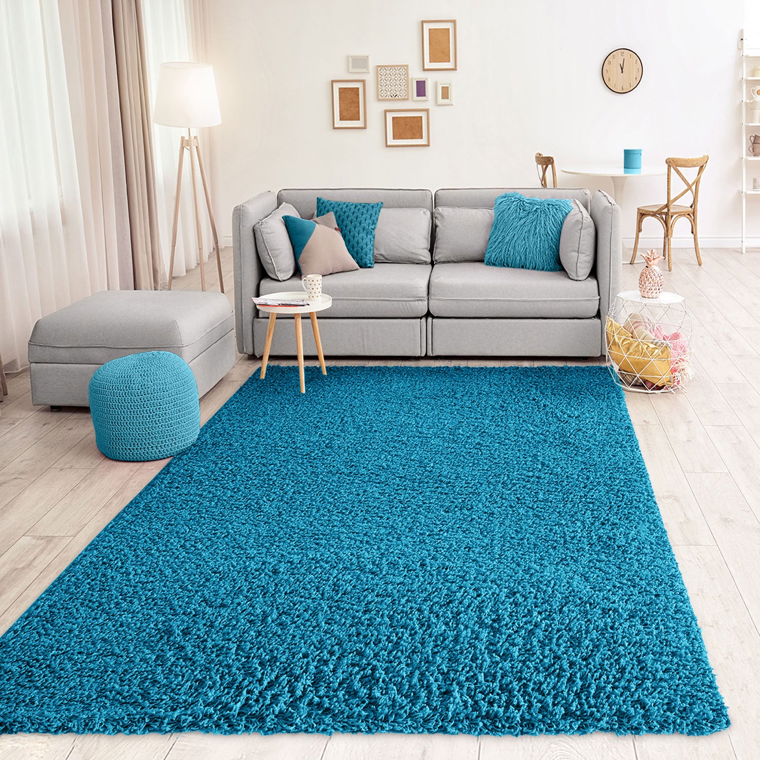 Prime Shaggy High Pile Long Pile Plain Modern Turquoise Rug for Living Room, Bedroom, Kitchen
