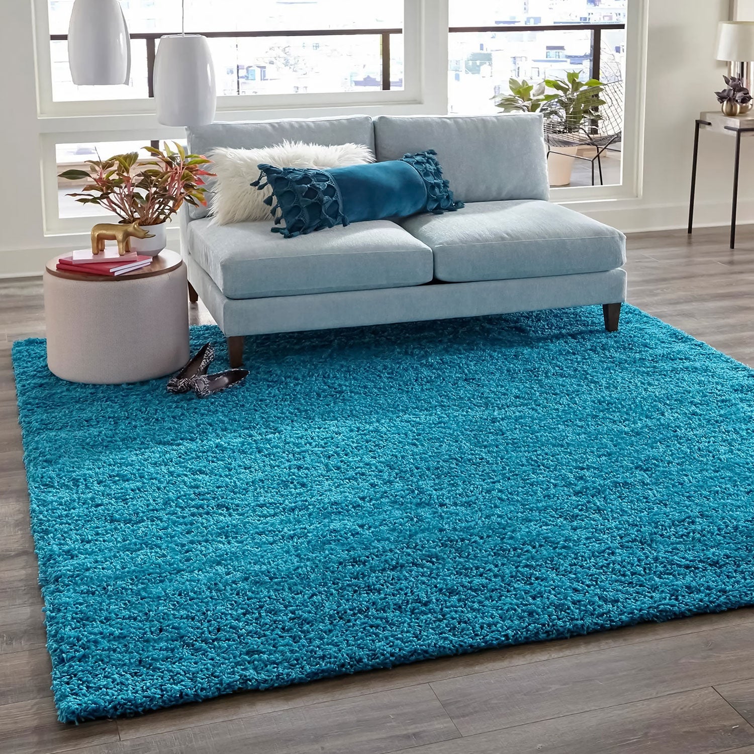 Prime Shaggy High Pile Long Pile Rug Solid Color Modern Turquoise