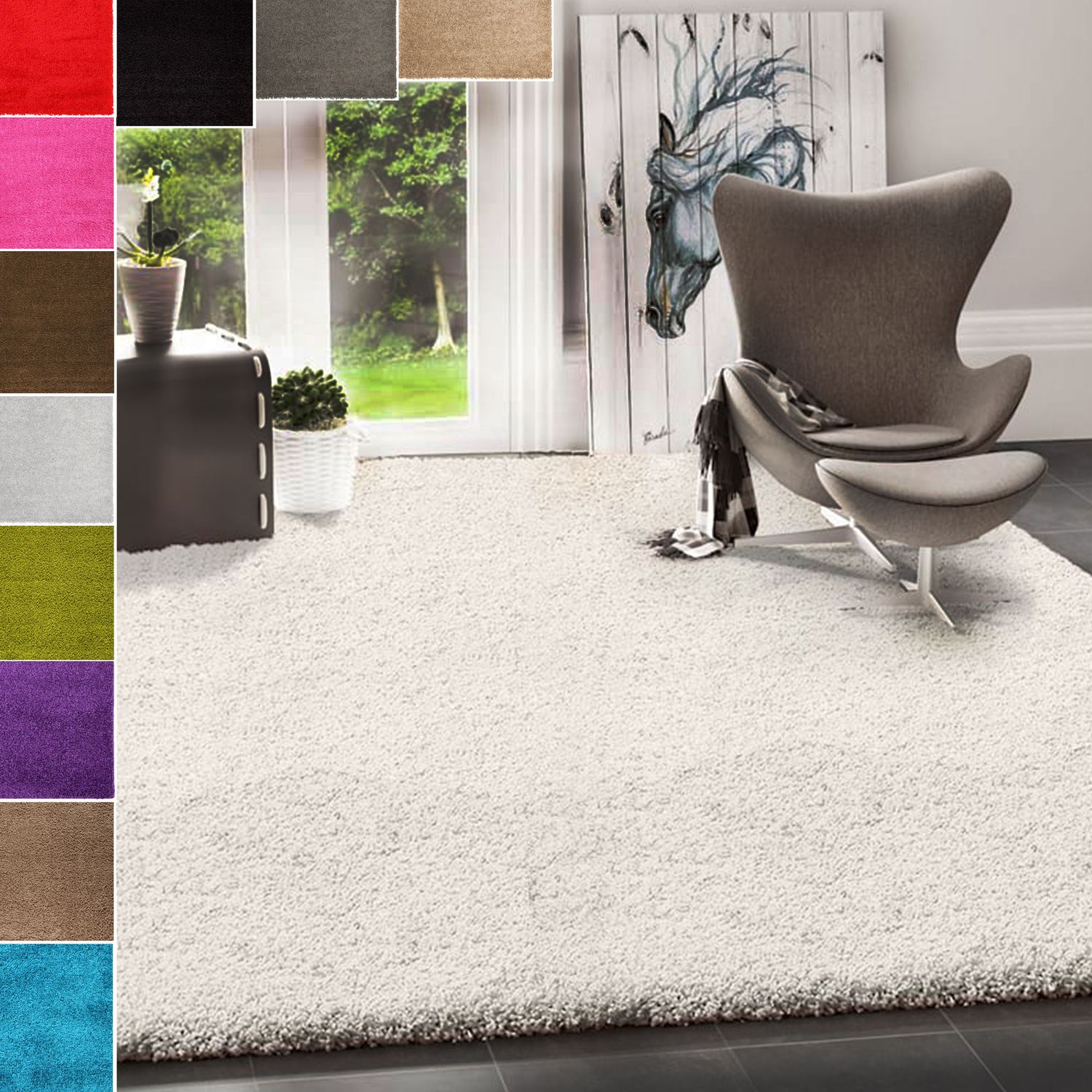 Prime Shaggy Hochflor Teppich in 13 Uni Farben + Runde Teppiche Wohnzimmer-zoom-1
