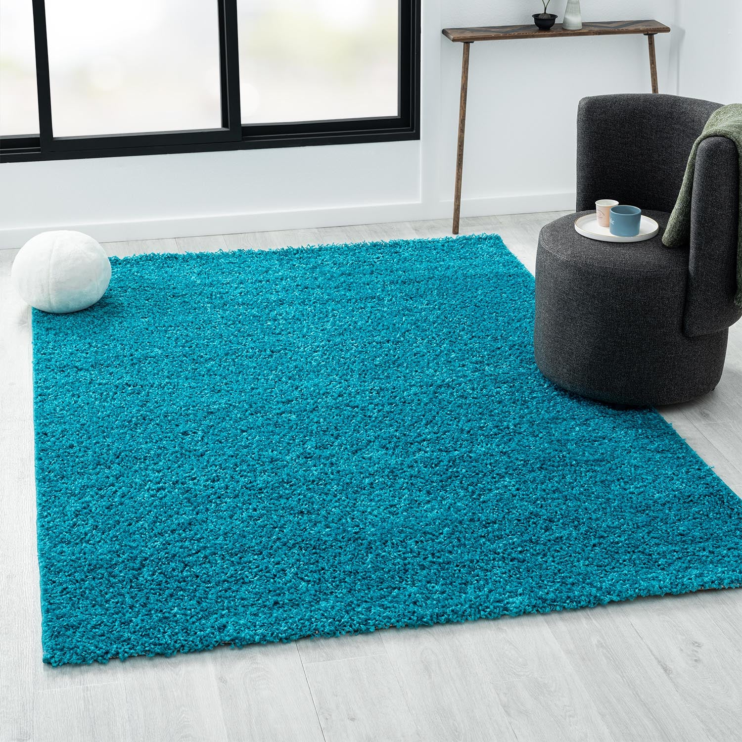 Prime Shaggy High Pile Long Pile Rug Solid Color Modern Turquoise-zoom-2