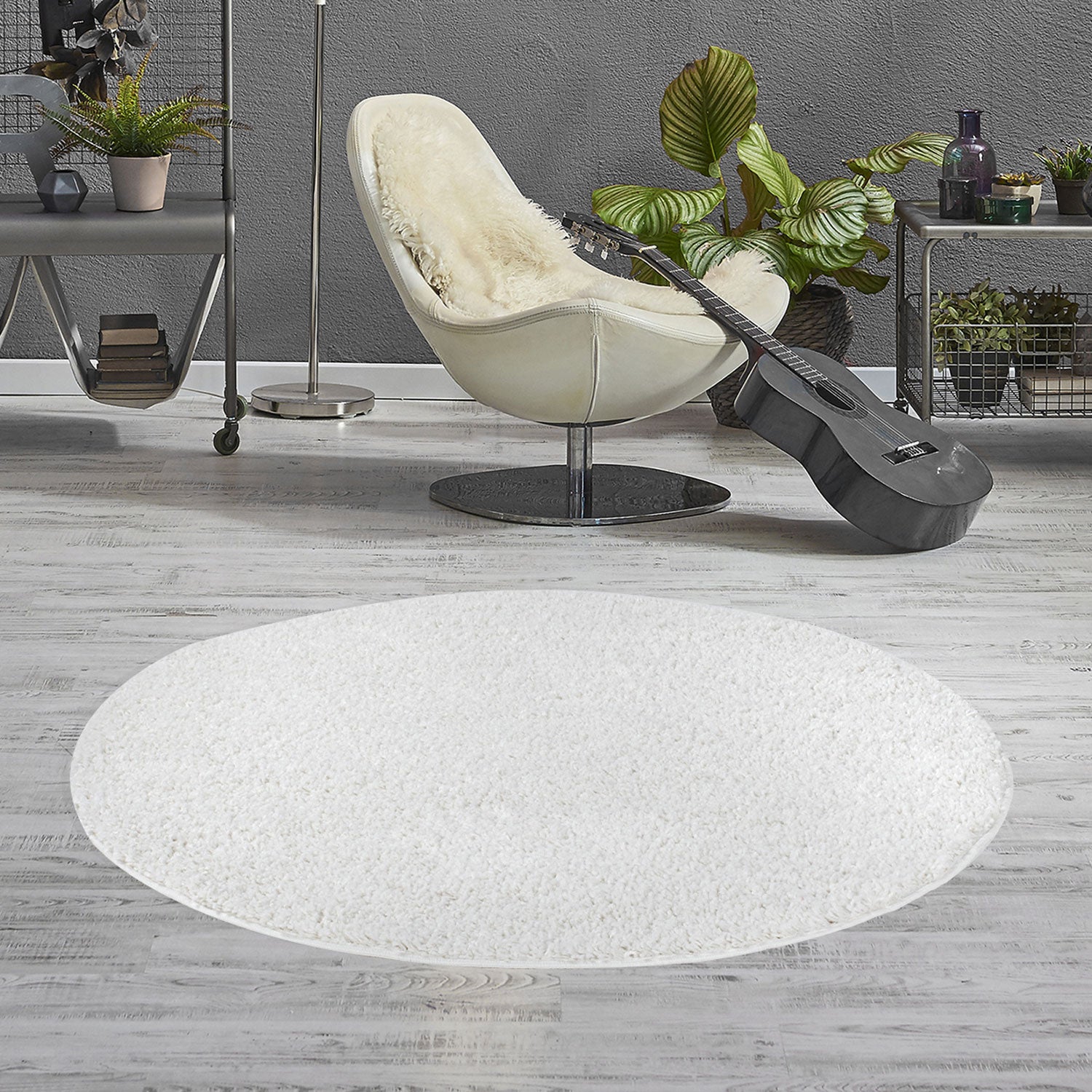 Prime Shaggy High Pile Rug, Solid White/Cream, Soft for Living Room, Bedroom, Kitchen-zoom-3