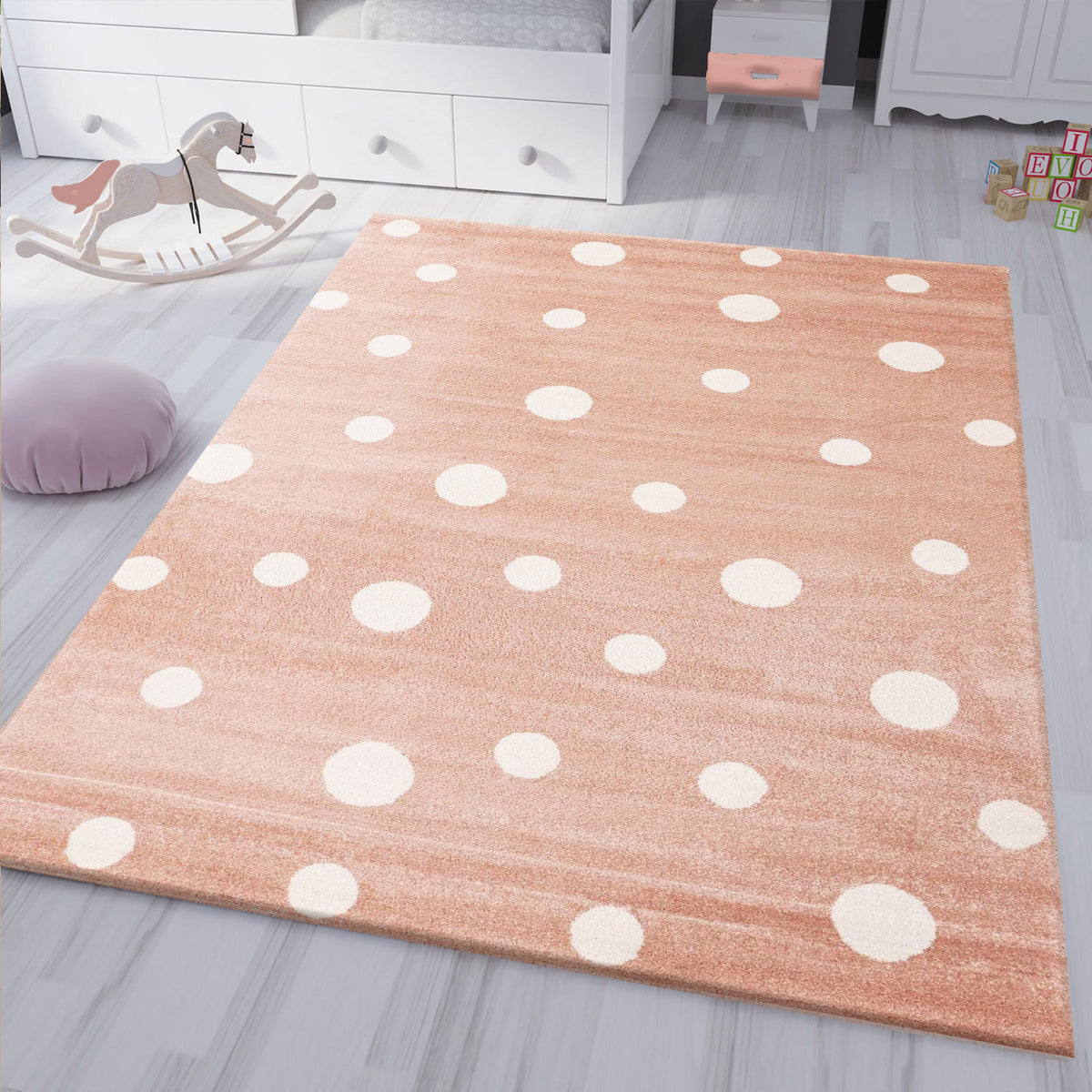 Polka Dot Rug Design Pink White Short Pile Circle Pattern-1