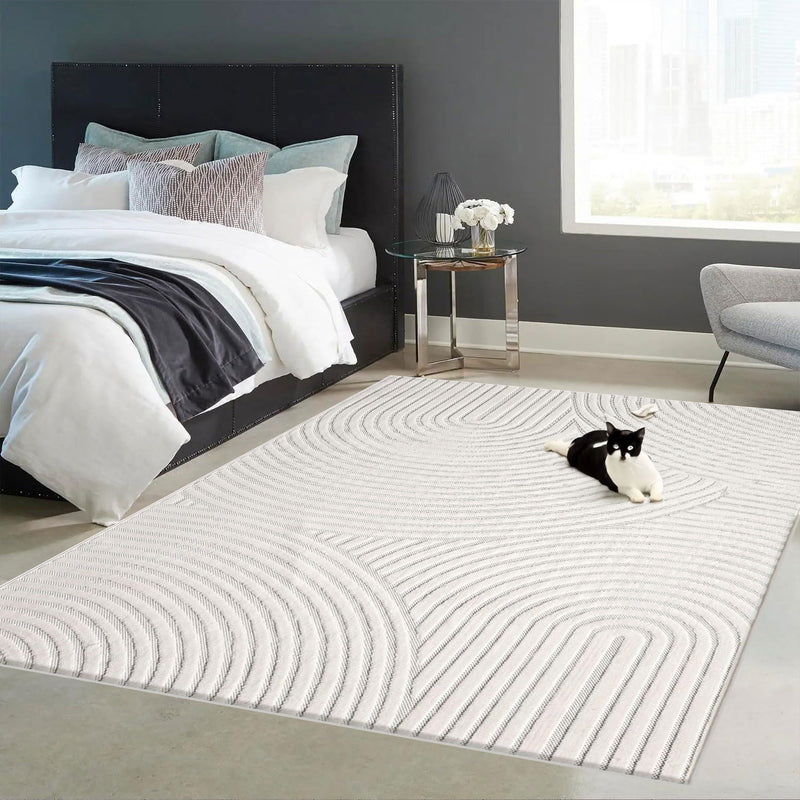 Robust flatweave rug with a natural look in cream, 3D high-low effect, soft-zoom-