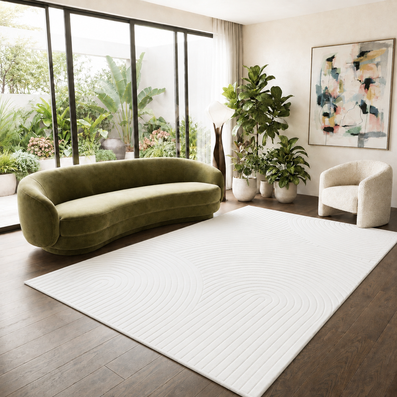 Robust flatweave rug with a natural look in cream, 3D high-low effect, soft-zoom-