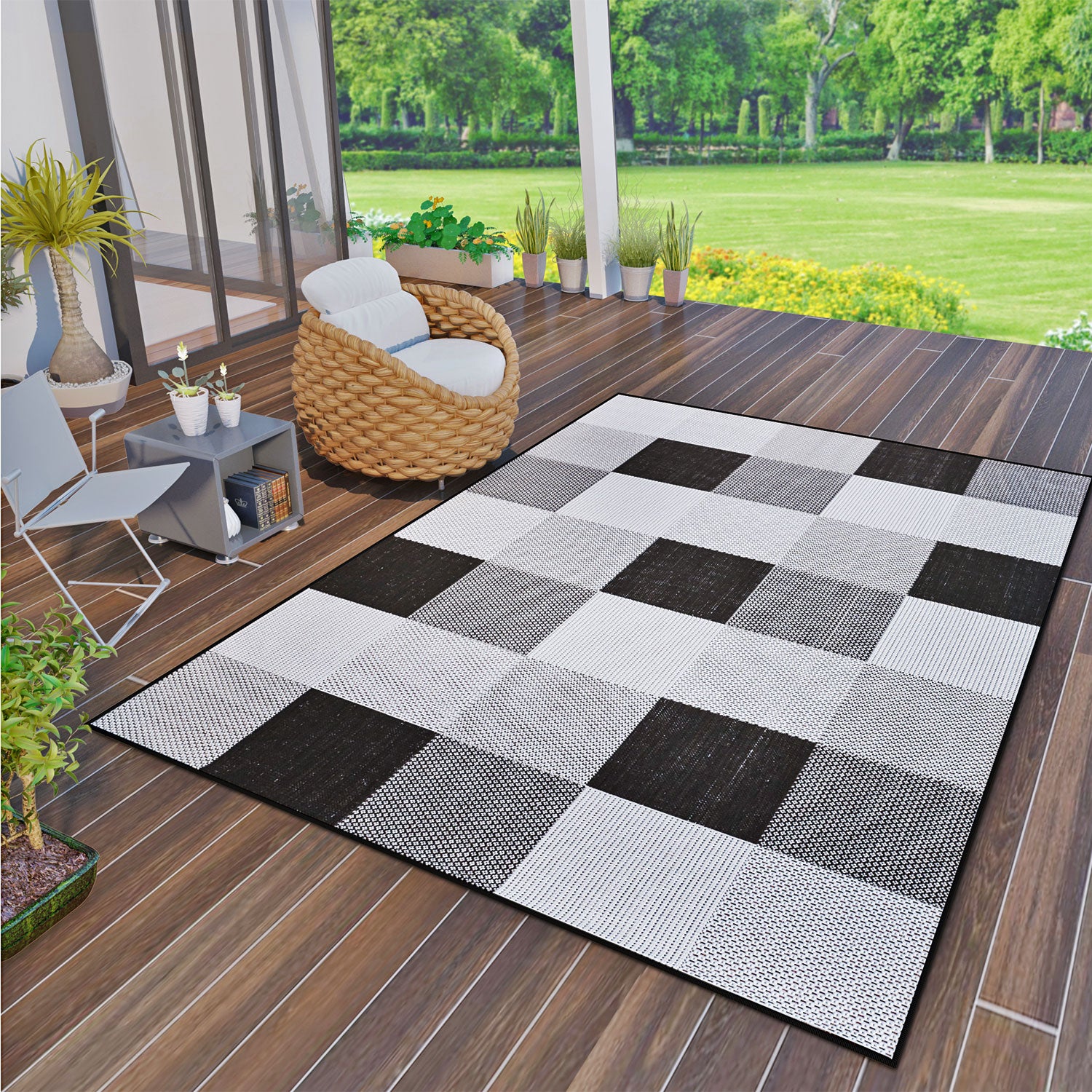 Durable indoor and outdoor flatweave balcony terrace kitchen rug-zoom-1