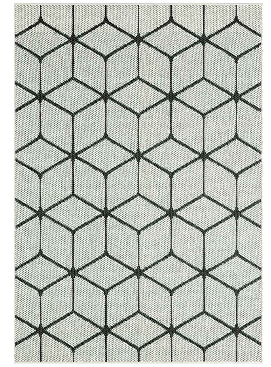 Carpet with diamond pattern, suitable for indoor and outdoor use, robust flat weave, 100% polypropylene, white-zoom-5