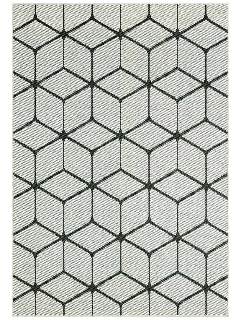 Carpet with diamond pattern, suitable for indoor and outdoor use, robust flat weave, 100% polypropylene, white-zoom-