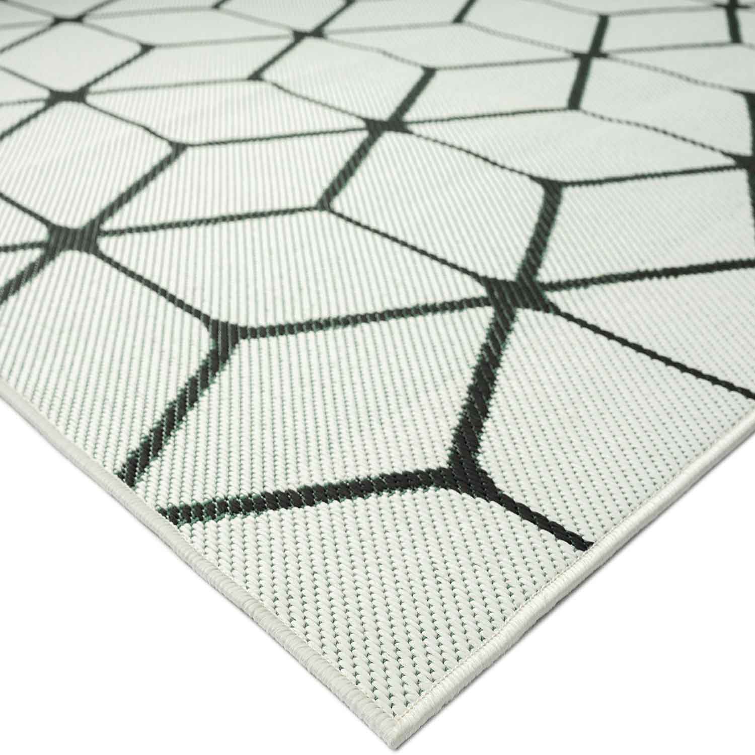 Carpet with diamond pattern, suitable for indoor and outdoor use, robust flat weave, 100% polypropylene, white-zoom-4