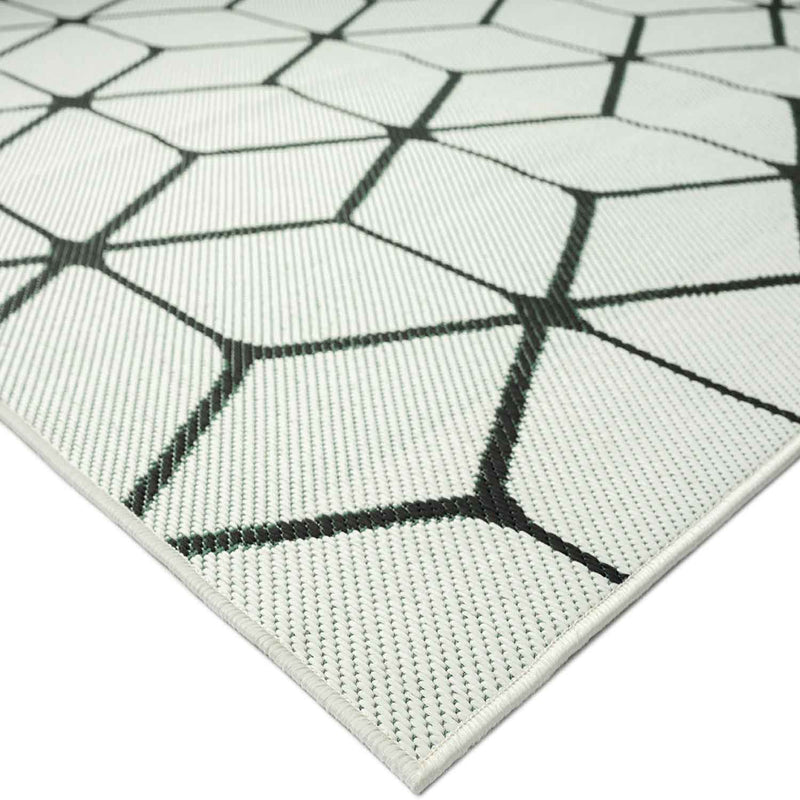 Carpet with diamond pattern, suitable for indoor and outdoor use, robust flat weave, 100% polypropylene, white-zoom-
