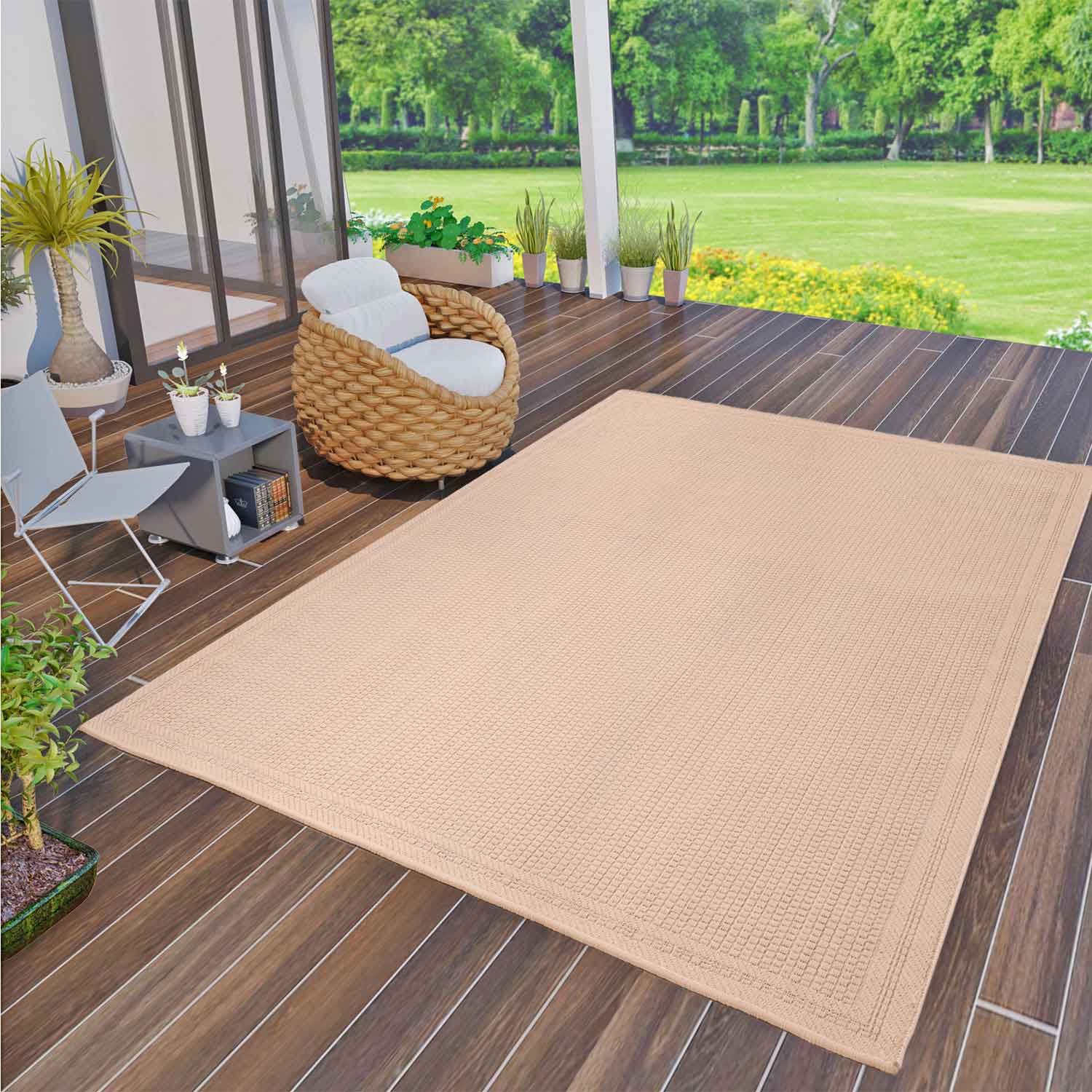 Indoor and outdoor flatweave rugs for patios, natural look in grey & beige-zoom-5