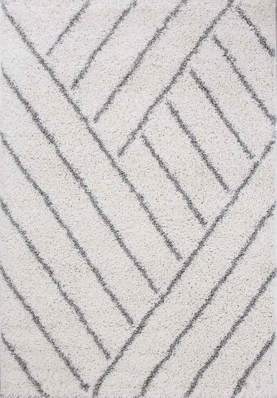 Shaggy Teppich Diagonale Streifen Design Creme Grau Modern-4