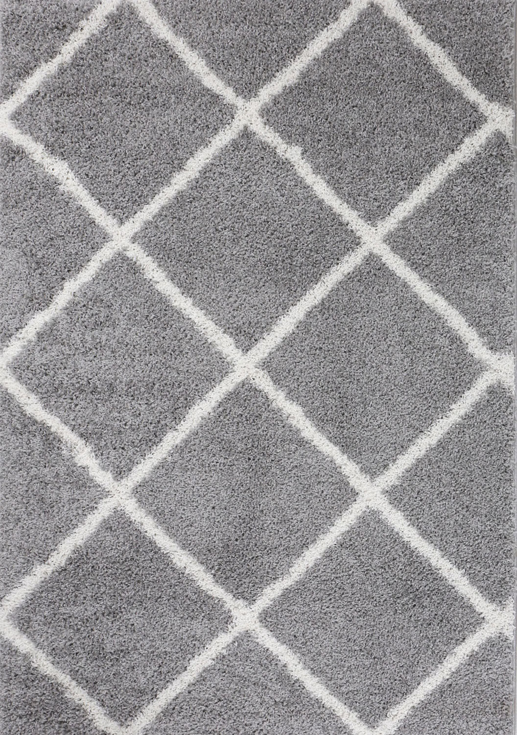 High-pile rug, living room, shaggy, Scandinavian design, diamond pattern, grey and cream, robust, soft, durable-5
