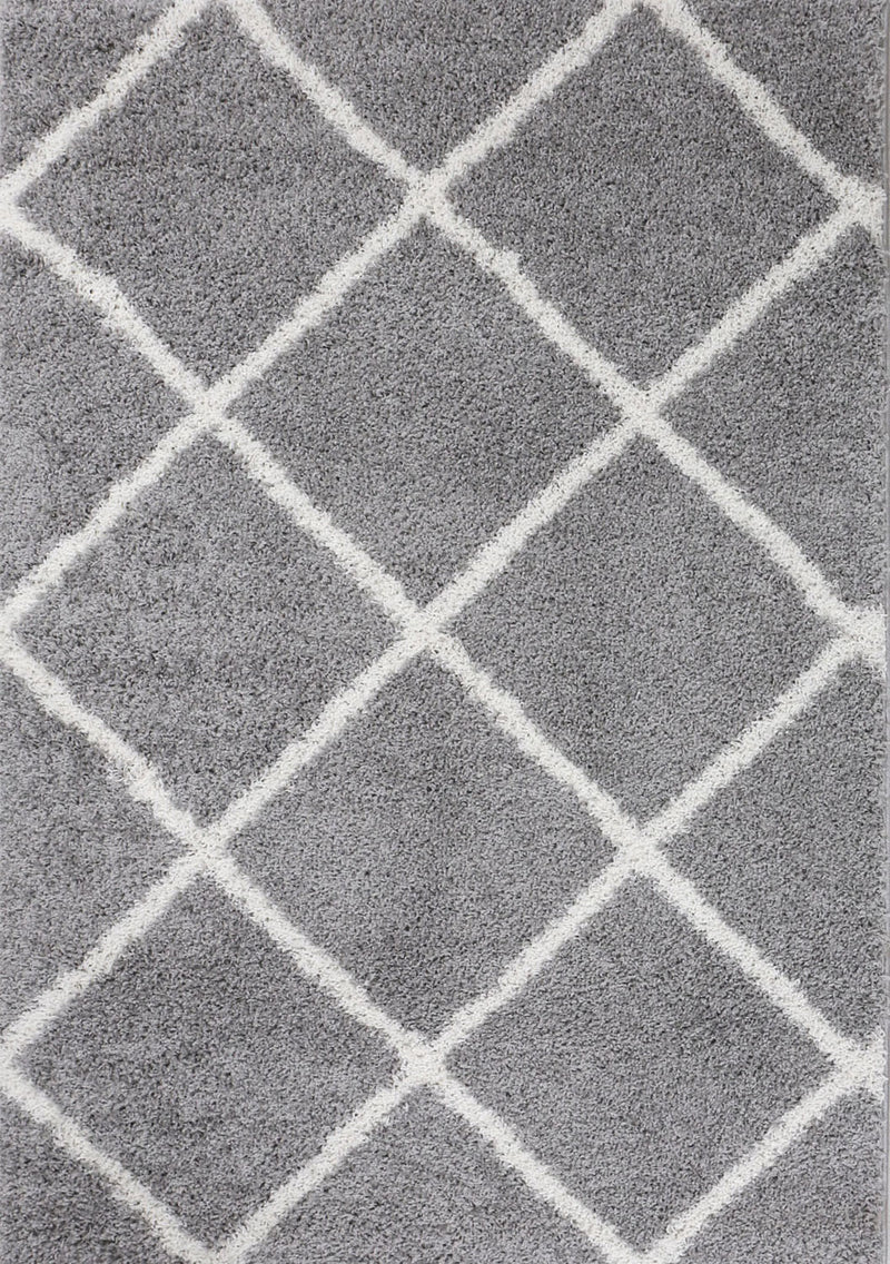 High-pile rug, living room, shaggy, Scandinavian design, diamond pattern, grey and cream, robust, soft, durable-zoom-