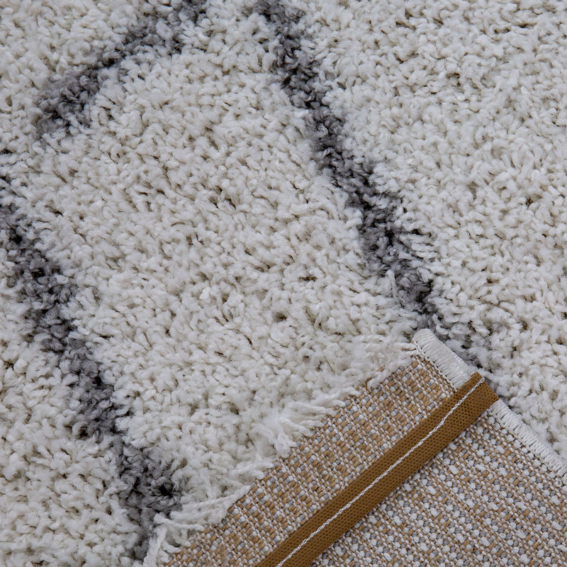 Shaggy Teppich Diagonale Streifen Design Creme Grau Modern-zoom-