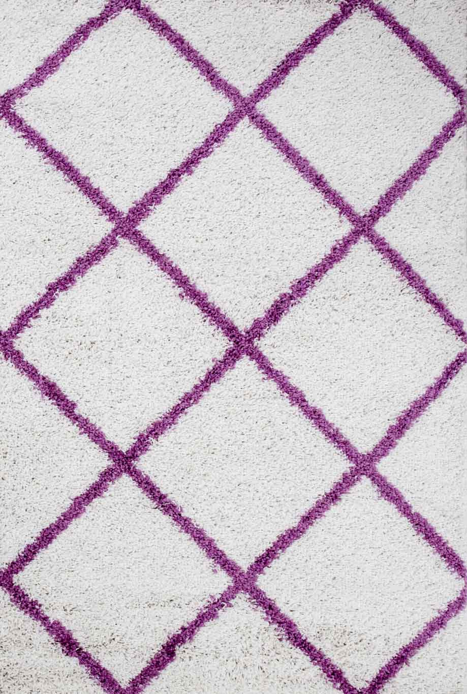 Hochflor Teppich Wohnzimmer Shaggy Rautenmuster Lila Creme Skandinavischer Stil weich Robust-zoom-4