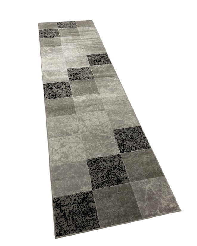 Short-pile rug, modern checkered marble pattern mottled in grey, black and white, for living room, bedroom, children's room-zoom-
