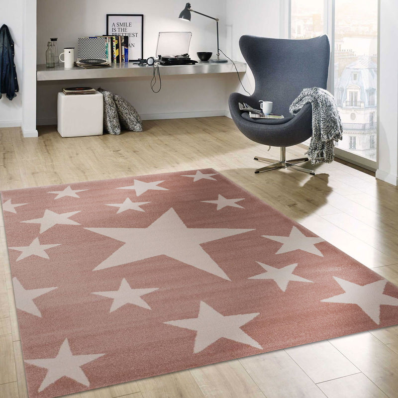 Short-pile rug stars sky modern pink white youth room for kids' room, living room-zoom-