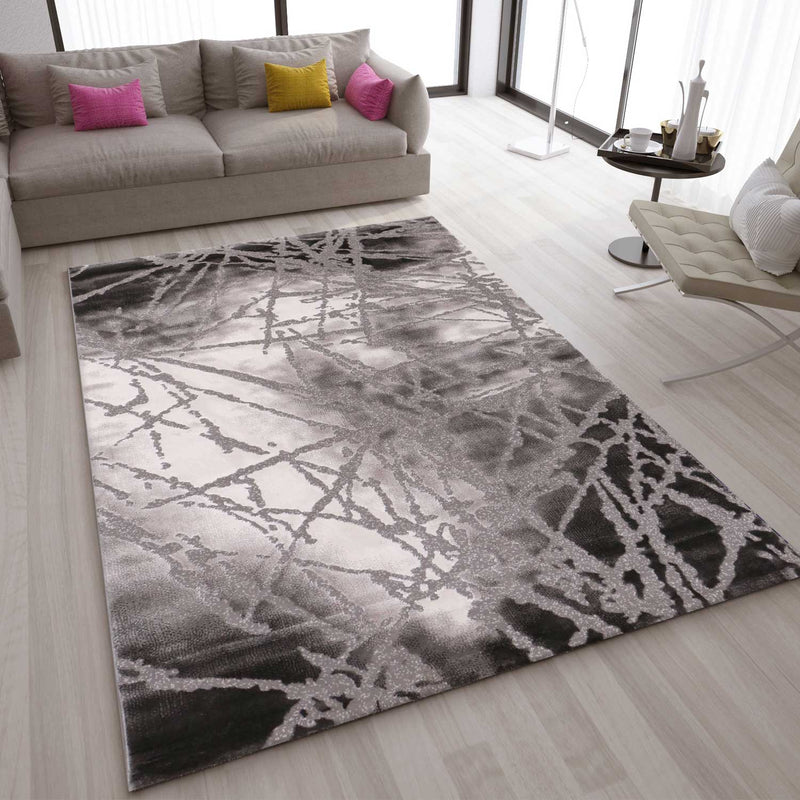 Short-pile abstract distressed-look rug for living room, bedroom, kitchen, in grey and white, suitable for living room, bedroom, kitchen-zoom-