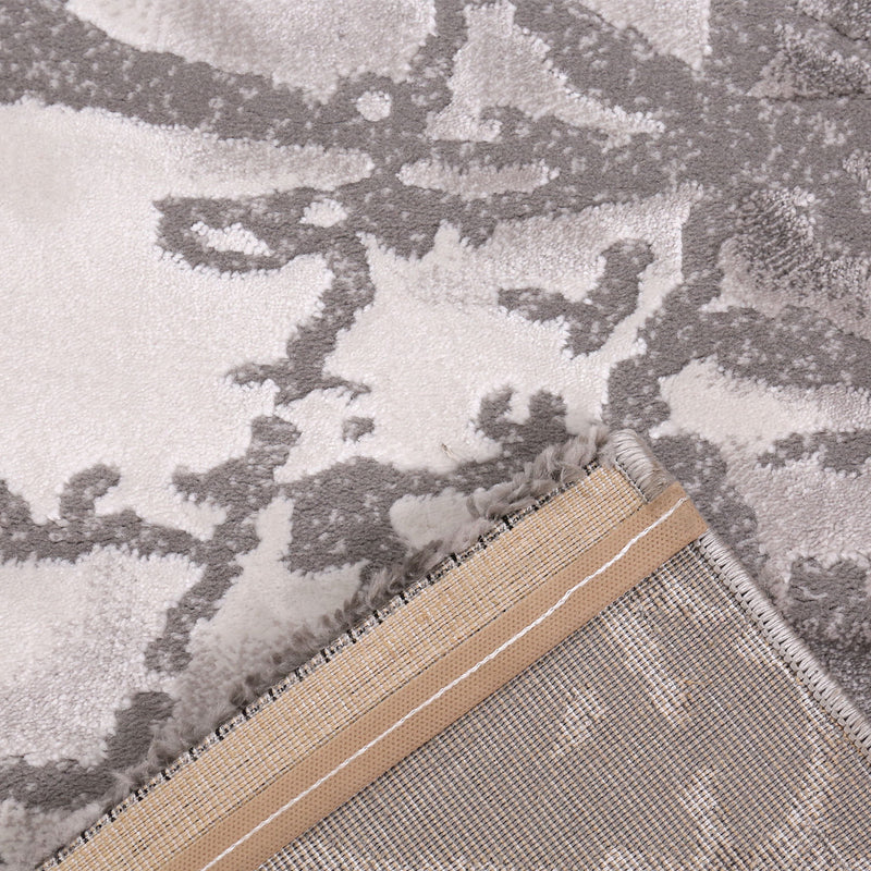 Short-pile abstract distressed-look rug for living room, bedroom, kitchen, in grey and white, suitable for living room, bedroom, kitchen-zoom-