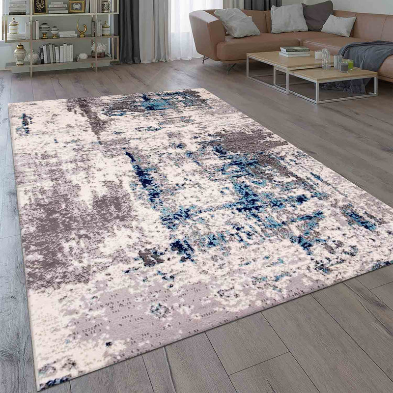 Abstract Vintage Look Rug for Living Room, Short Pile Rug, Runner, Blue/Grey-zoom-