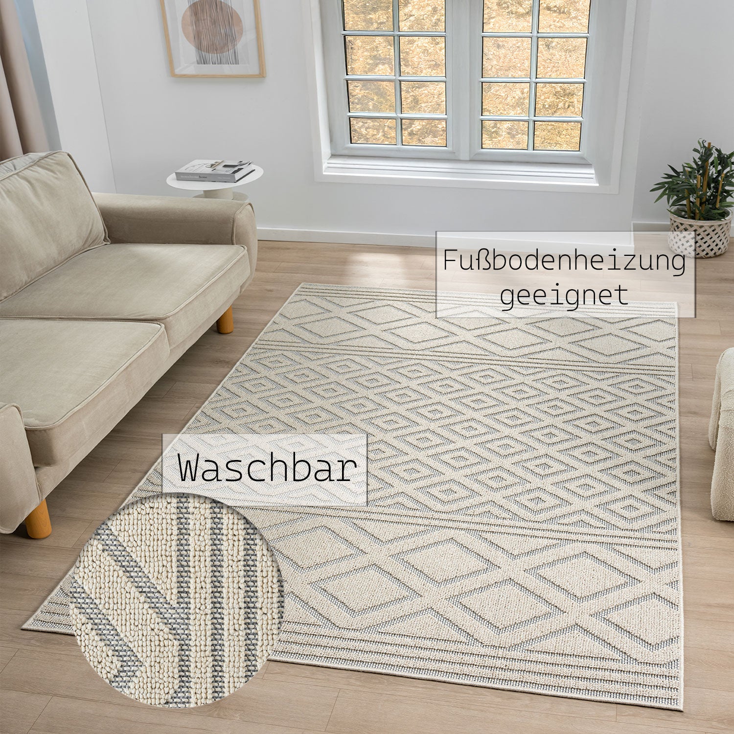 Boho high-pile rug for living room, bedroom, modern Scandinavian, washable 3D rug-zoom-2
