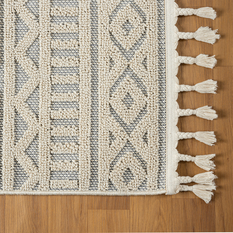 Boho rug for living room, bedroom, Scandinavian fringe, washable 3D rug-zoom-