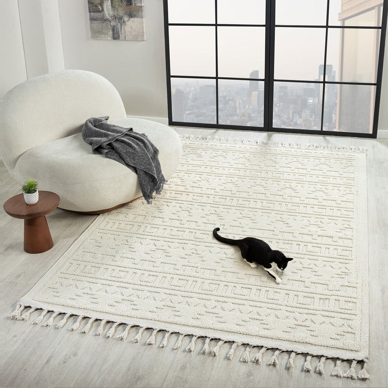Boho rug for living room, bedroom, balcony, kitchen, terrace, hallway, 3D cream-zoom-
