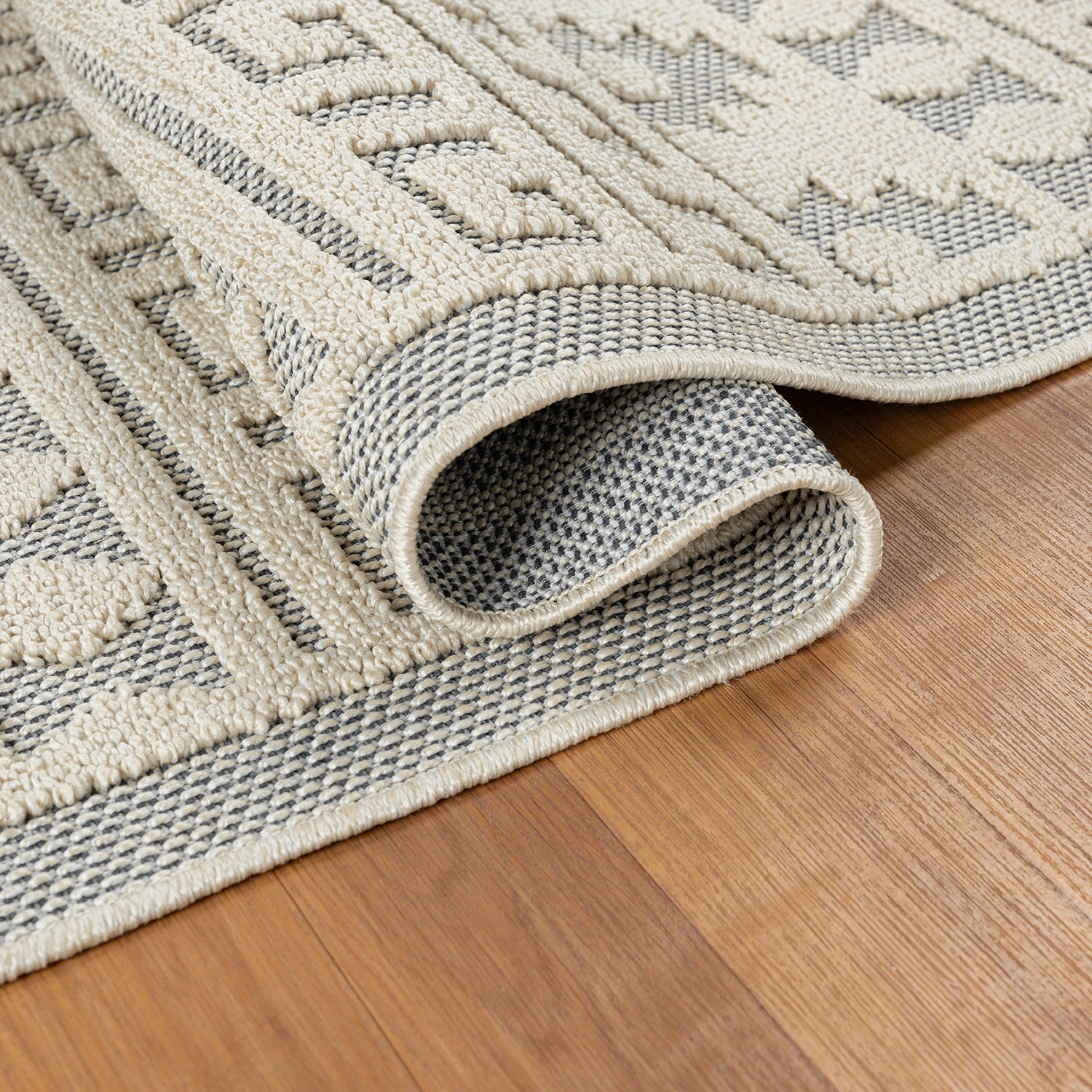 Boho Scandinavian style rug for living room, bedroom, balcony, kitchen, terrace, hallway, 3D cream-zoom-11