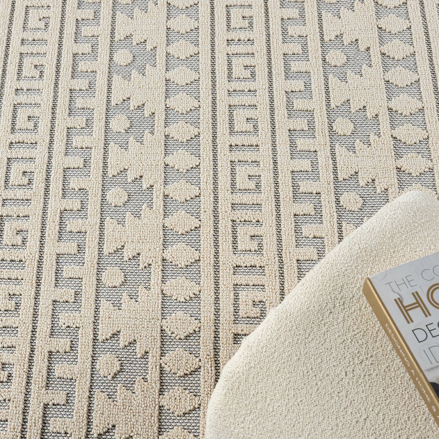 Boho Scandinavian style rug for living room, bedroom, balcony, kitchen, terrace, hallway, 3D cream-9