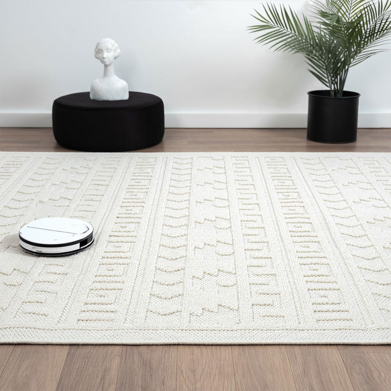 Boho Scandinavian style rug for living room, bedroom, balcony, kitchen, terrace, hallway, 3D cream-zoom-