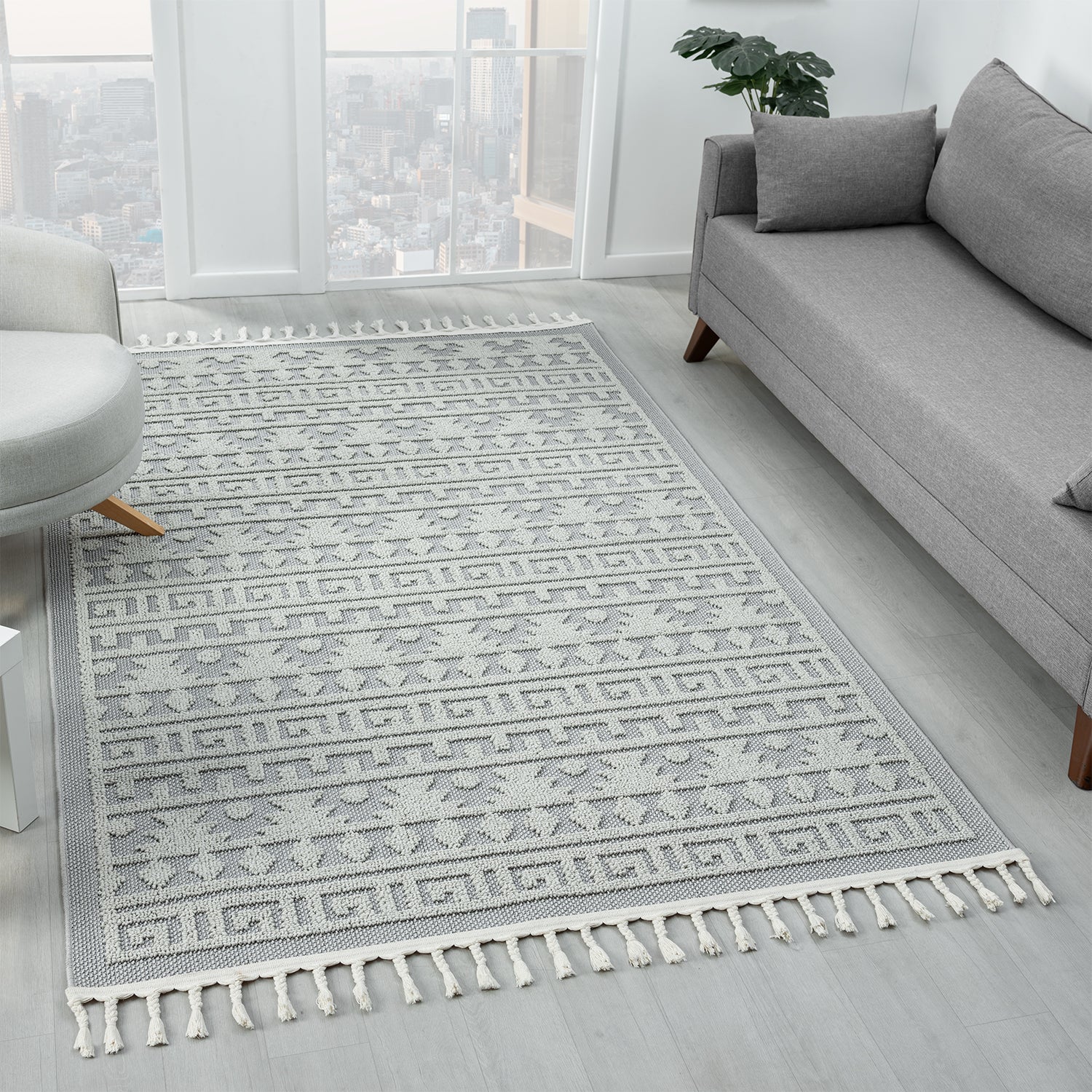 Boho Scandinavian style rug for living room, bedroom, balcony, kitchen, terrace, hallway, 3D cream-zoom-13