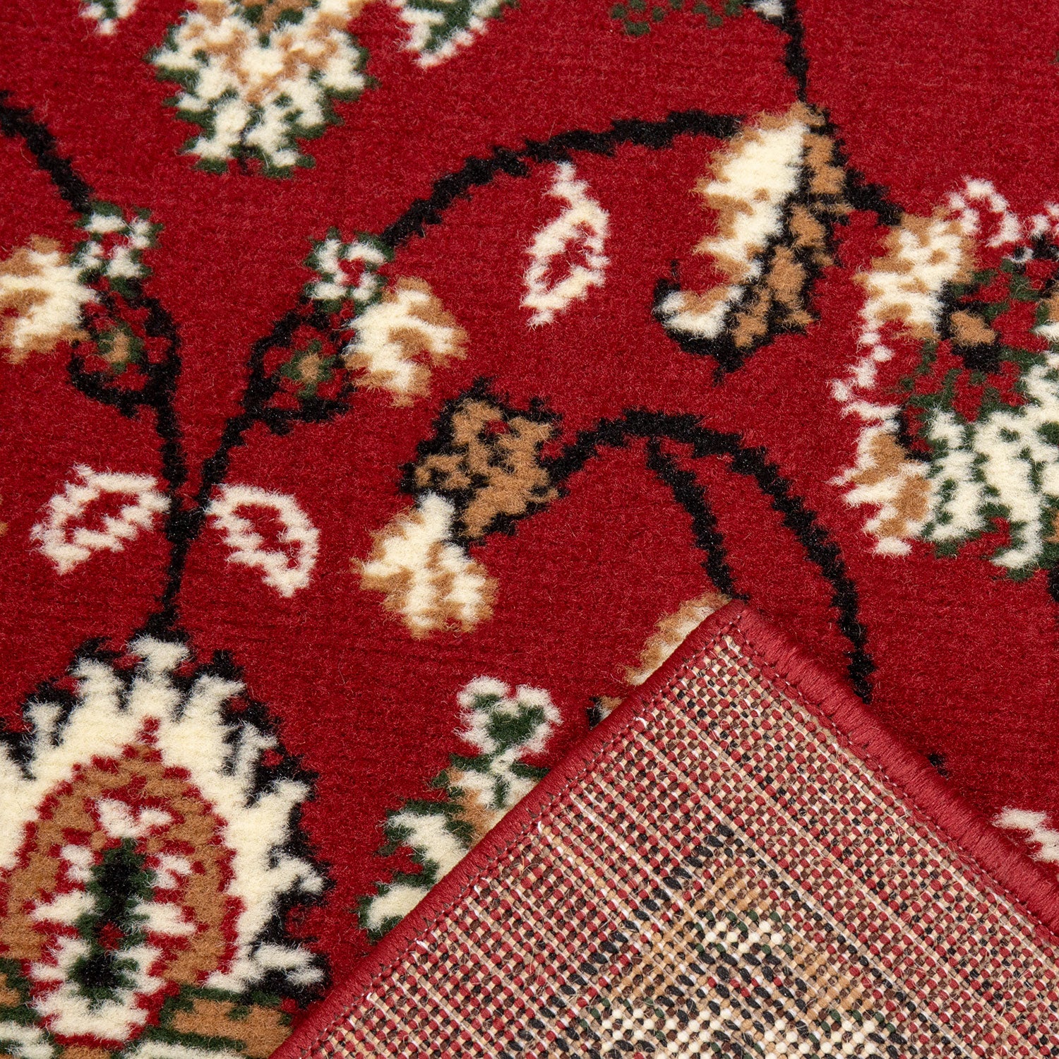 Oriental rug, red and beige, classically densely woven with ornament and floral motifs.-2