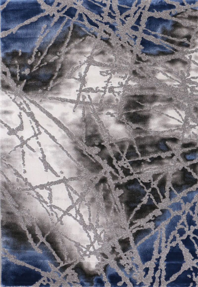 Abstract short-pile area rug in blue and grey with a distressed look, for living room, bedroom, kitchen-zoom-