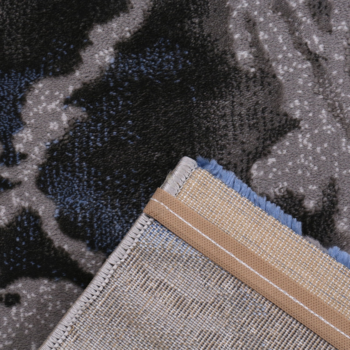 Abstract short-pile area rug in blue and grey with a distressed look, for living room, bedroom, kitchen-zoom-2