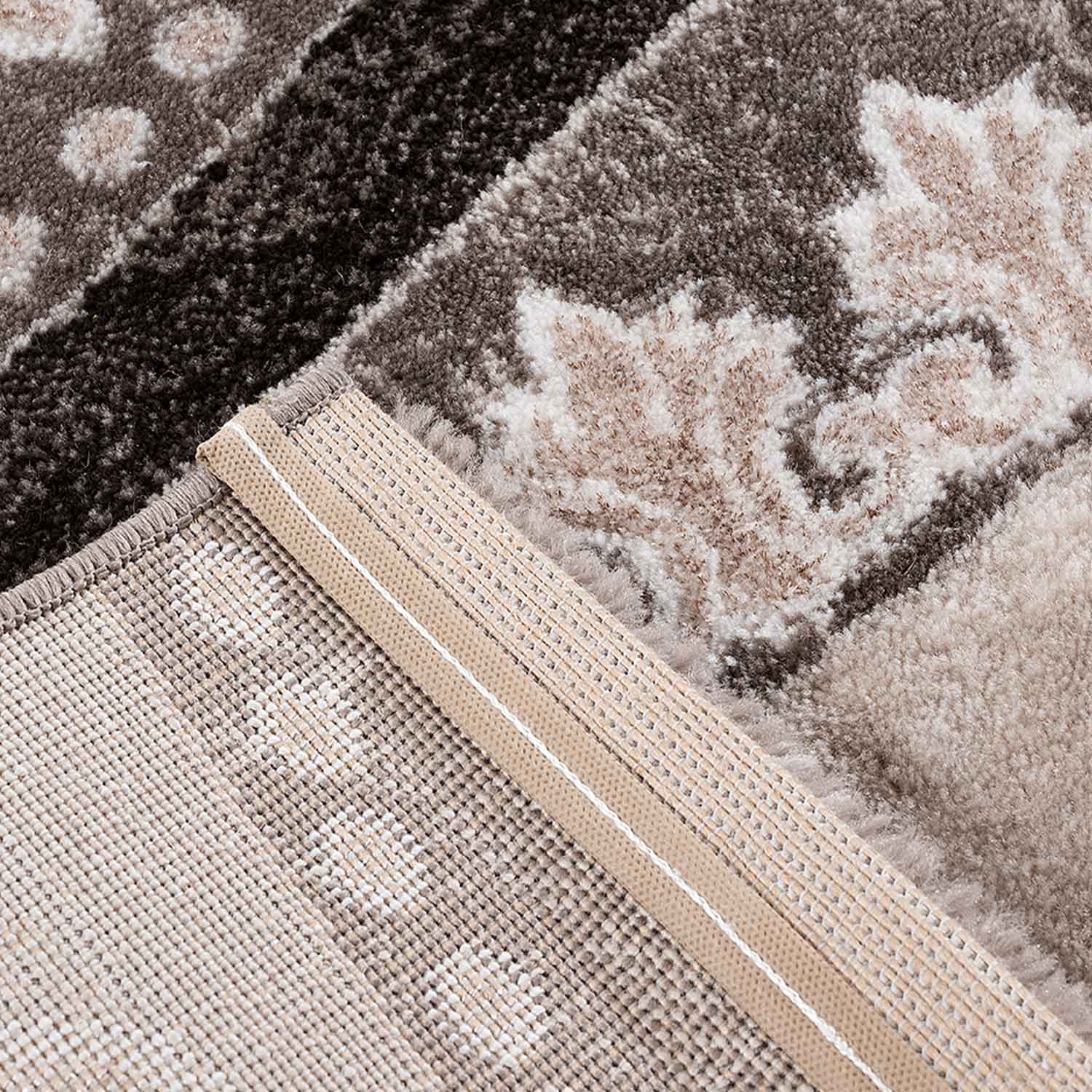 Designer short-pile living room rug with glitter abstract used look in brown-zoom-2