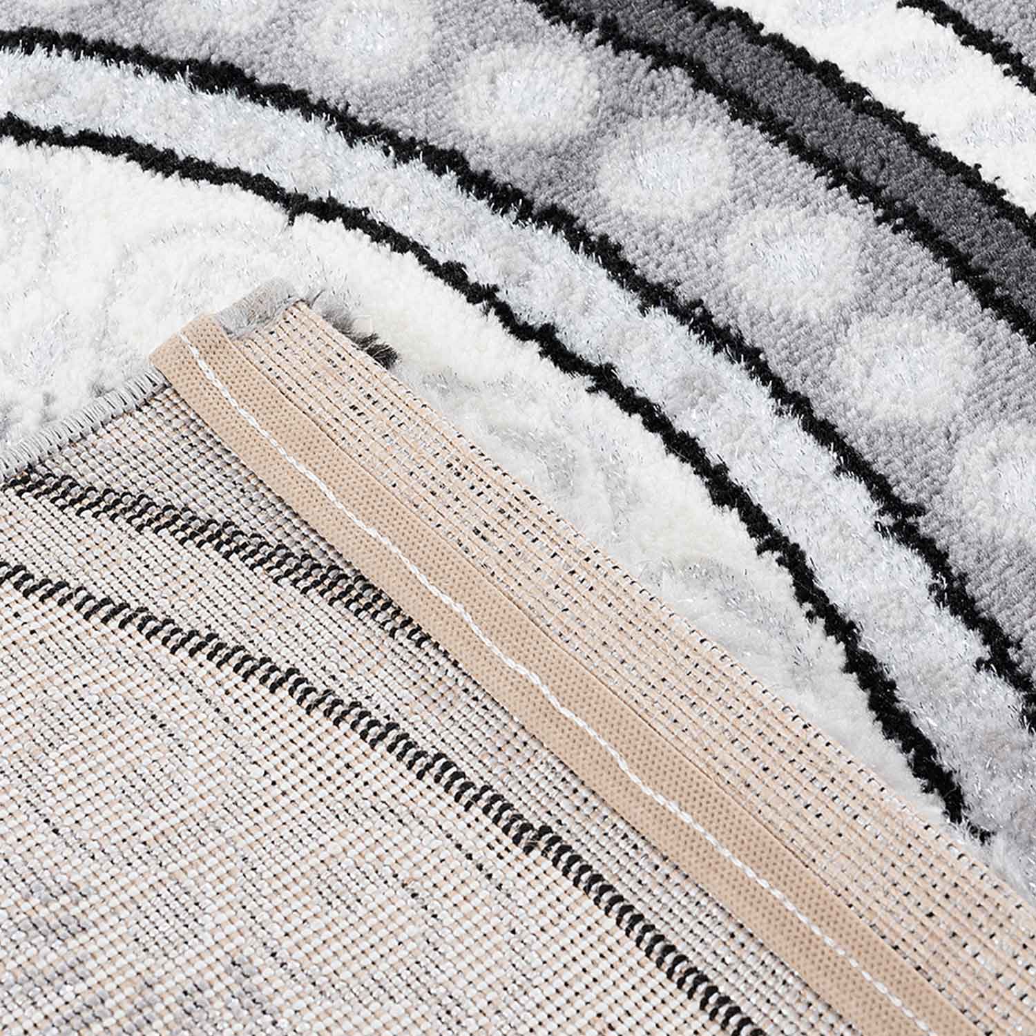 Moderner Teppich Orientteppich für Wohnzimmer mit Glitzergarn Medaillon muster in Grau Schwarz Anthrazit-2