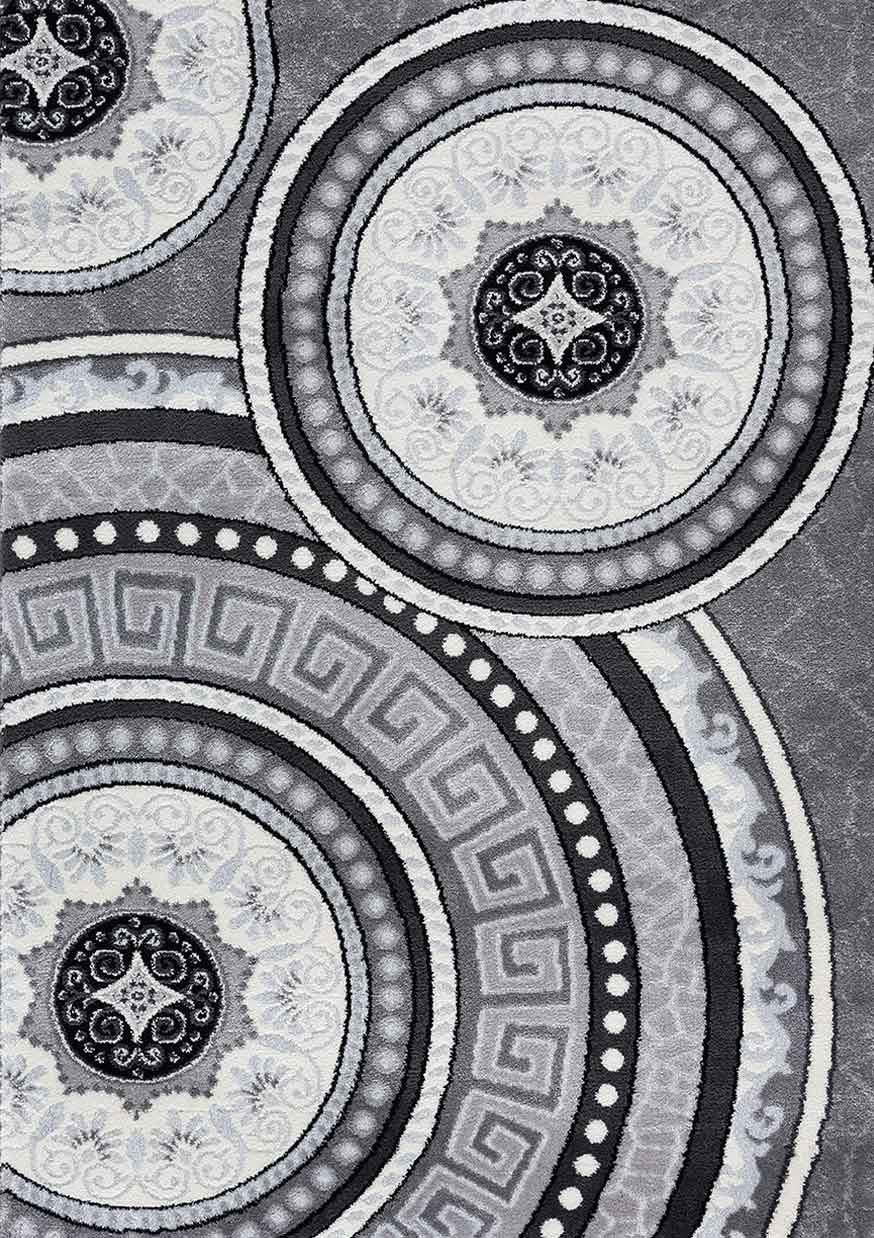Moderner Teppich Orientteppich für Wohnzimmer mit Glitzergarn Medaillon muster in Grau Schwarz Anthrazit-3