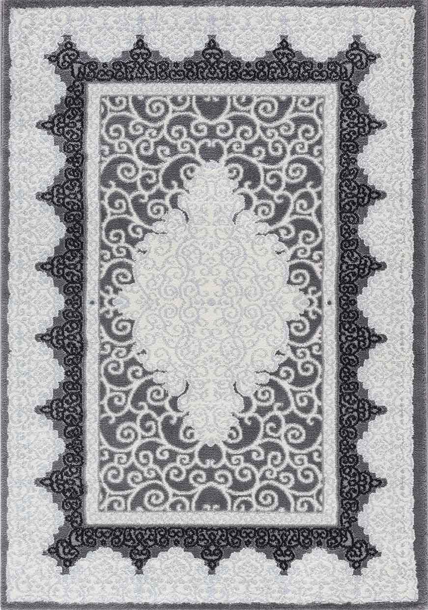 Short-pile rug, modern oriental rug with glitter yarn in grey, black and white, for living room, bedroom