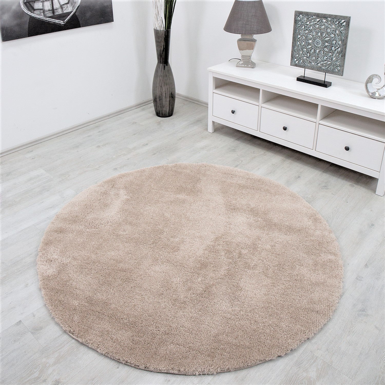 High-pile beige rug, extra soft microfiber, fluffy, for living room, bedroom, children's room-5