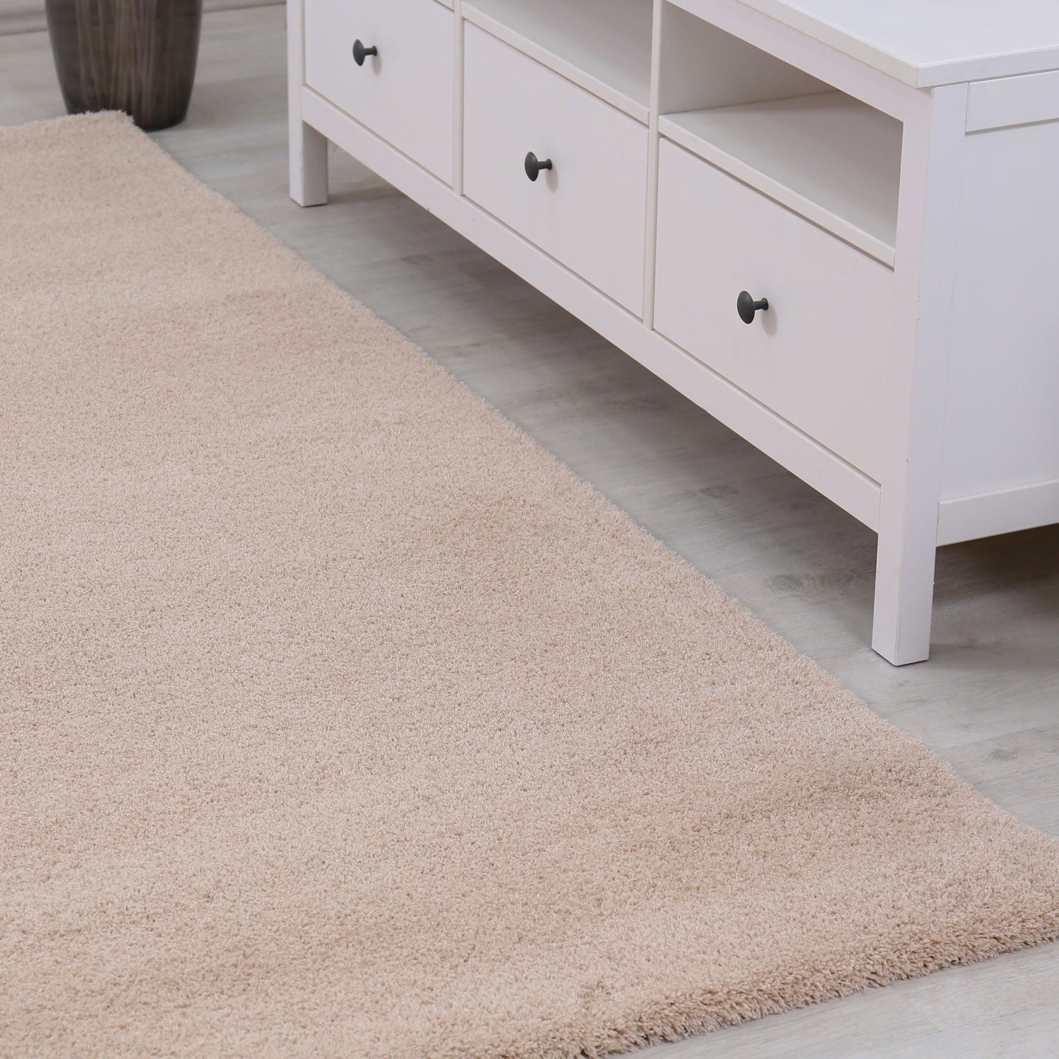 High-pile beige rug, extra soft microfiber, fluffy, for living room, bedroom, children's room-zoom-3